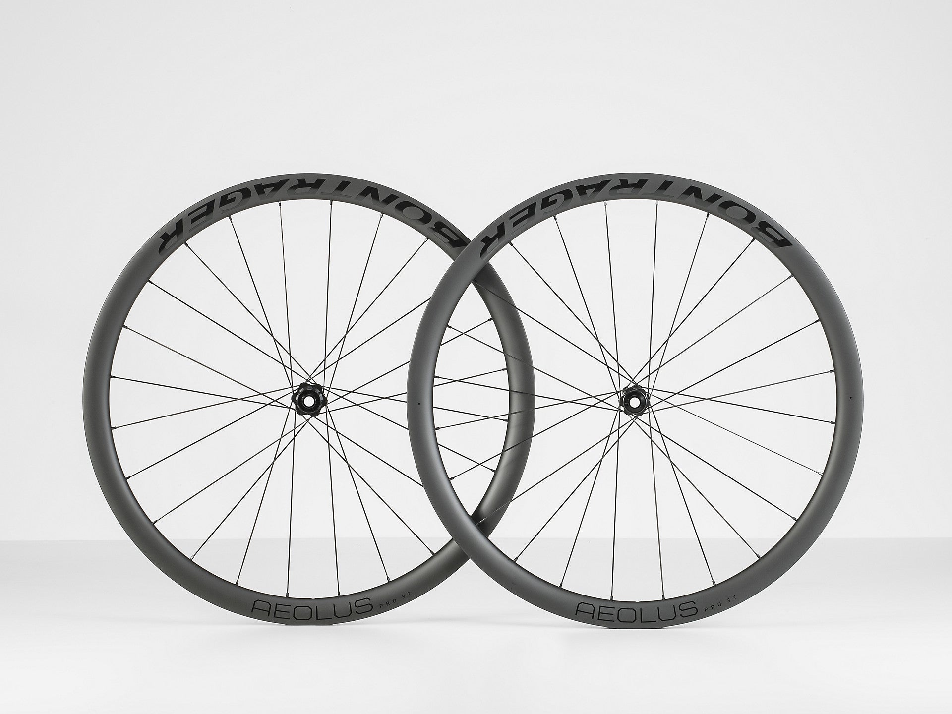Bontrager Aeolus Pro 37 Wheels both rear and front with a white background
