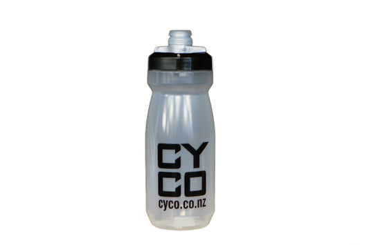 Cyco bottle on a bench with a black ground